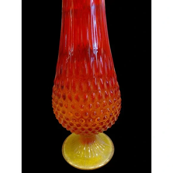Vintage Red Orange Glass Hobnail Vase Fluted Top Trumpet Art Glass - Picture 5 of 8